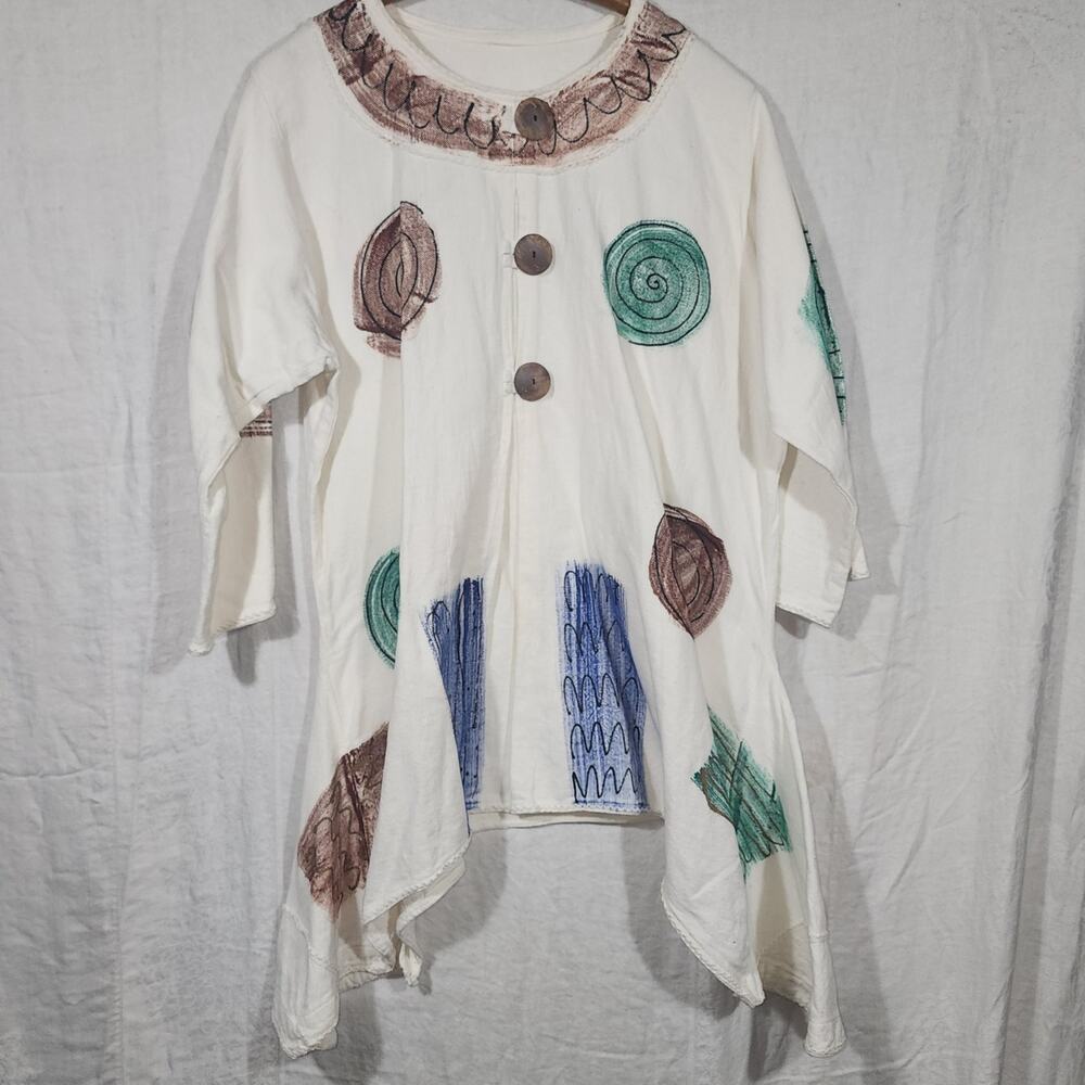 Artsy hi low handpainted brown green blur long sleeve